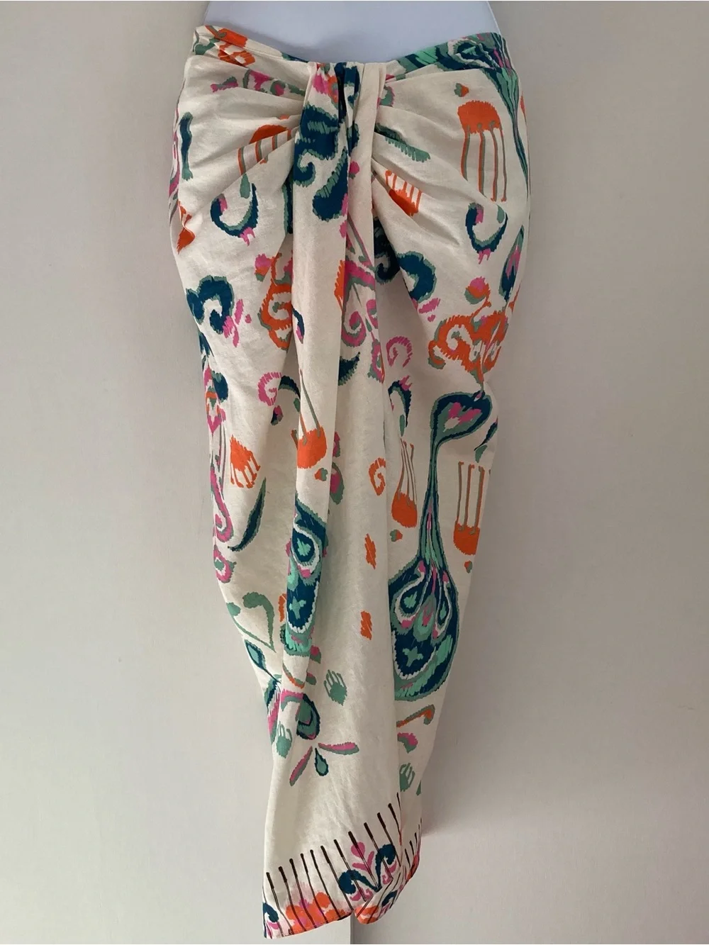 Zara Vibrant Multicolored Abstract Pattern Linen Blend Knotted Pareo Skirt NWT L